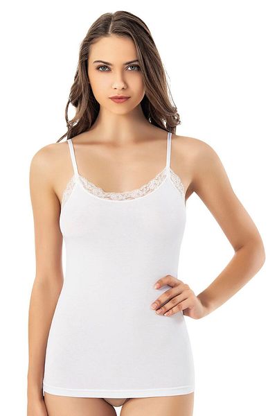 Zeta Group Women's Plain Comfortable Modal-Style Adjustable String Strap Lace Tank Top White - White - Ilc2.Kos-6G60U4-Be