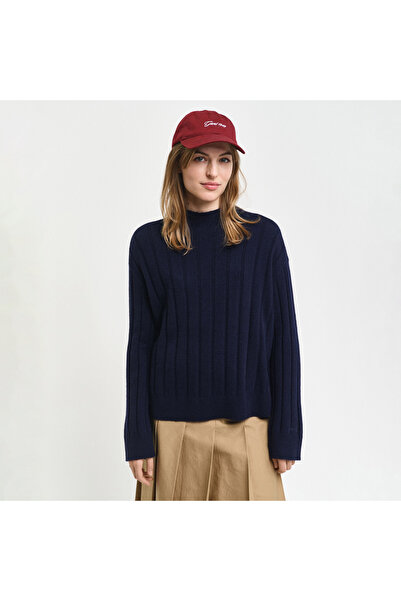 Gant Kadın Lacivert Relaxed Fit Dik Yaka Yün Karışımlı Kazak