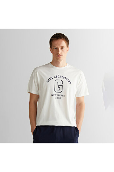 Gant Erkek Krem Regular Fit Bisiklet Yaka Logolu T-Shirt