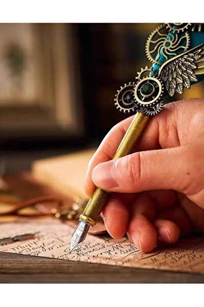 TOMBİ-X Divit Inkwell Set Ottoman Calligraphy Line Art Antique Style Handmade Nostalgic Writing Set with Ink