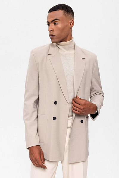 Antioch Light Beige Double Breasted Men's Blazer Jacket with Pocket
