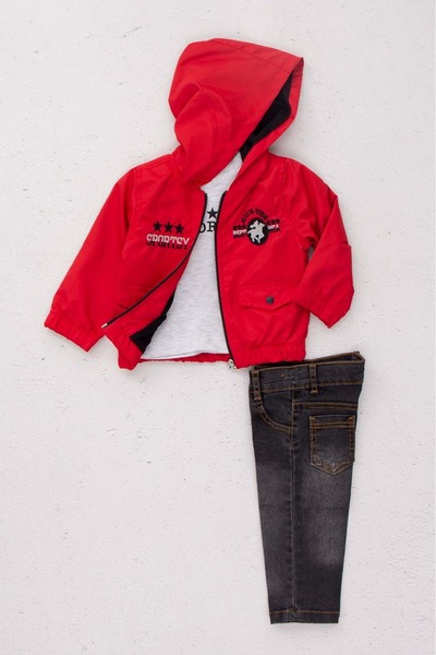 ww waka waka kids store Hooded Embroidered Raincoat Printed Badi Pants Boys' Set