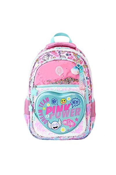 Mikro MUGGLE MU-5771 PINK POWER PULLU KALP DETAYLI 4 GÖZLÜ SIRT ÇANTASI PEMBE