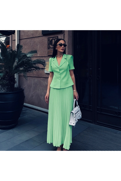 Rabury Butik Bella Half Sleeve Blazer Jacket - Pleated Skirt Suit