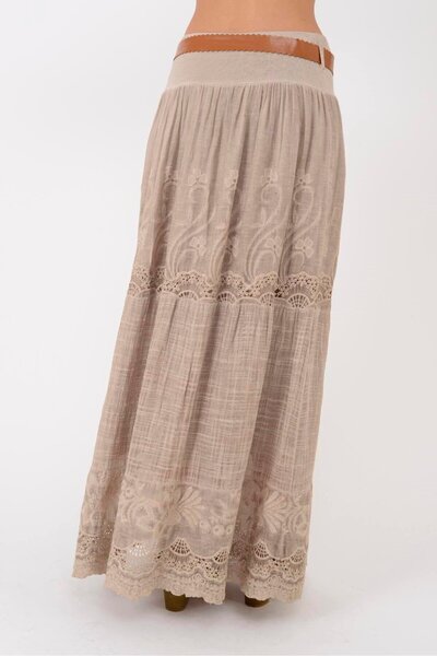 Park Moda Sn722 Belt Detail Cotton Skirt