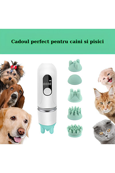 SpectrumPoint Aparat de masaj pentru caini si pisici, 3 moduri si 5 capete pentru masaj complet, Portabil, Alb