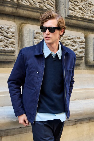 Danger Men's Cotton Coat Jacket Navy Blue