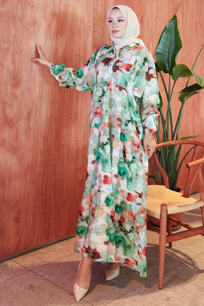 hafsamina Μοτίβο μαρμάρου Modal Φόρεμα Πράσινο HM2796