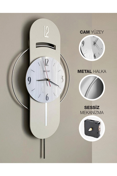 Racart Cam Yüzeyli Metal halkalı Dekoratif Duvar Saati