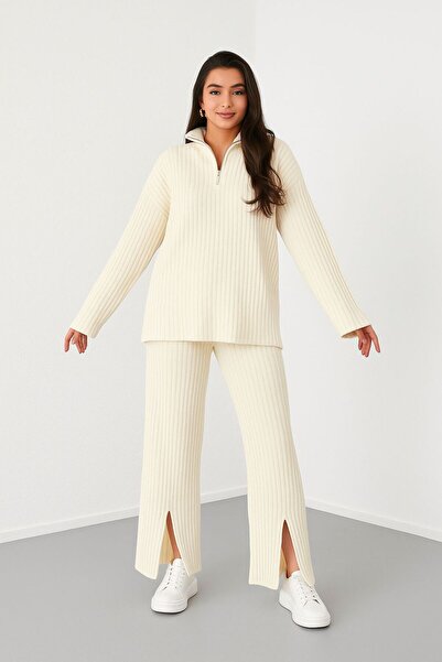 The Velavois طقم علوي سفلي منسوجات بتفاصيل سحاب للنساء