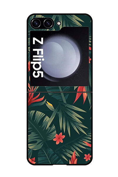 Theodor جراب واقٍ مضاد للخدش والصدمات لهاتف Samsung Galaxy Z Flip 5 بأوراق خضراء