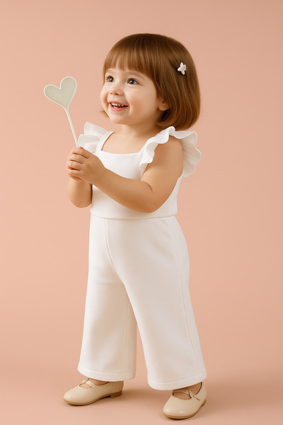 melek golden Girls' White Evening Dress Jumpsuit – for Birthdays and Special Occasions
