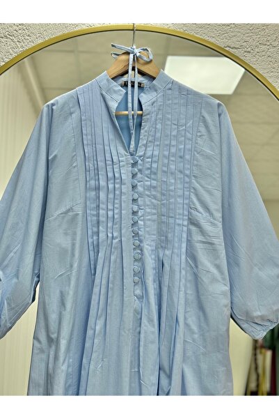 BENAHOLL Φόρεμα Loryla με ραβδώσεις στο μπροστινό μέρος με ρέλι Voile-EK606.1 Μπλε