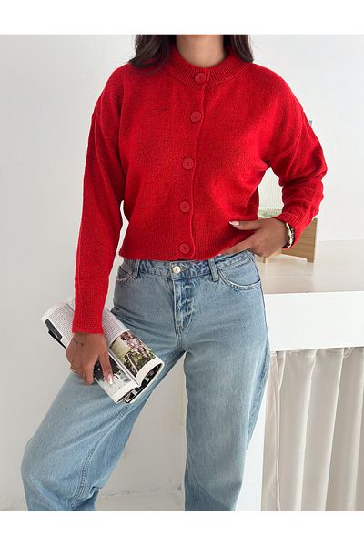 Dumy Soft Textured 5 Button Crop Cardigan