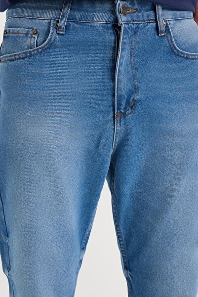 Tudors Ανδρικό τζιν παντελόνι με κανονική εφαρμογή 100% βαμβακερό φαρδύ μπλε τζιν με πλαϊνές τσέπες