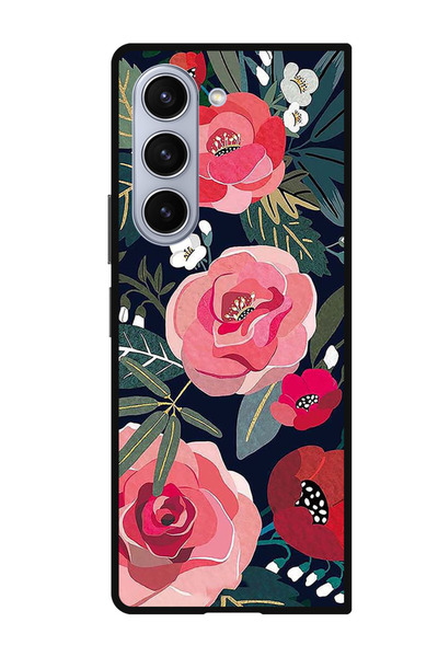 Theodor جراب واقٍ مضاد للخدش والصدمات لهاتف Samsung Galaxy Z Fold 5 زهور وأوراق