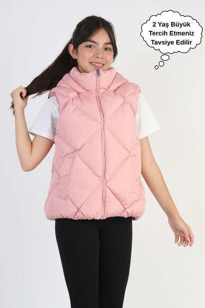ASYAKİDS CLUB Girl's Hooded Pocket Lined Waterproof Seasonal Puffer Vest