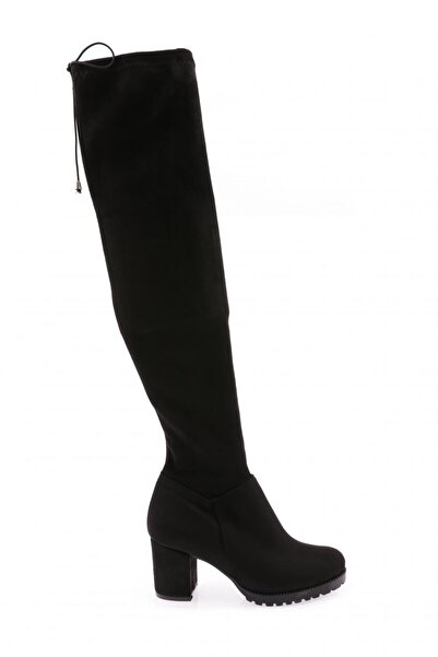 DGN 5400 Women's Strech Detailed Zippered Knee High Heeled Boots