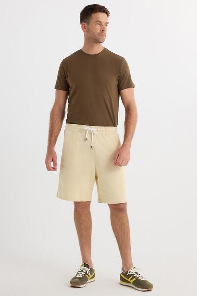 Tudors Men's Relax Fit Relaxed Cut 100% Cotton Beige Shorts with Lacing at the Waist