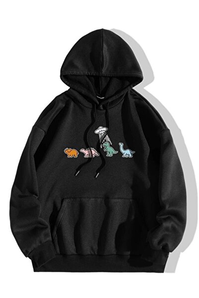 Harajuku Style سويت شيرت ديناصور أسود للجنسين