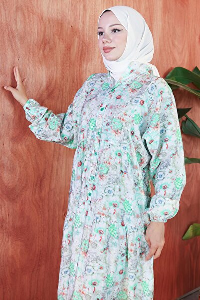 hafsamina Φόρεμα Modal με μοτίβο λουλουδιών Mint HM2797