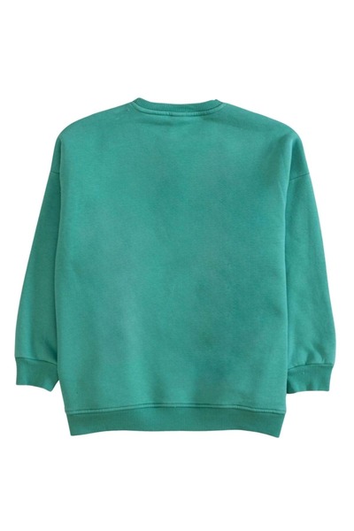ww waka waka kids store Crew Neck Front Printed Oversize Sweatshirt - Green - 12-13 Years