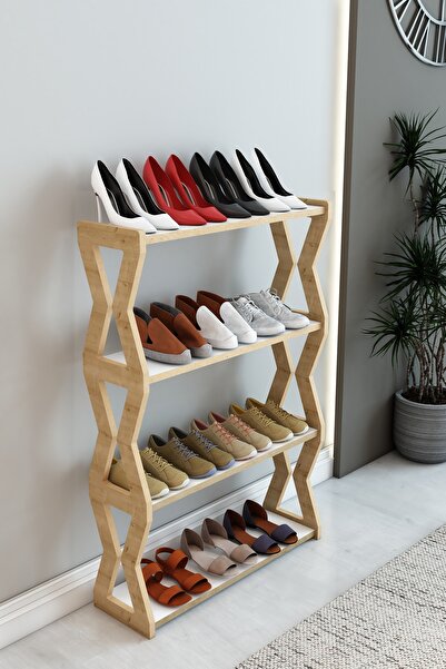Jest Dekor Konsept Zühre Safir Meşe -Beyaz -4 Raflı Ahşap Ayakkabılık -Çok Amaçlı Dekoratif Raf, Organizer