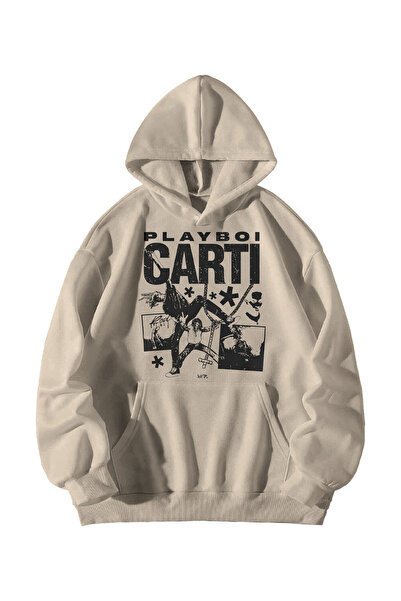 Harajuku Style Women Men Cream Playboi Carti Printed Oversize Hoodie with Kan...