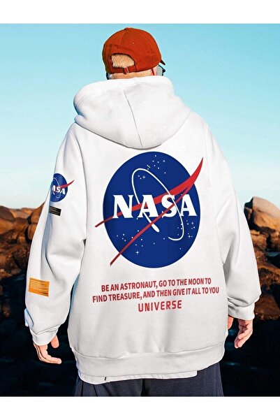 Harajuku Style Unisex White Nasa Logo Printed Oversize