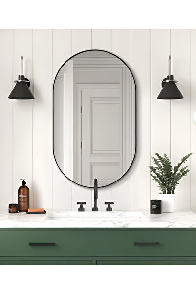 meDDex Metal Çerçeveli 60x90 Siyah Dekoratif Ayna Çift Kubbe