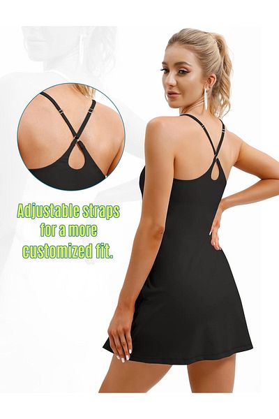 Ewedoos Women's Tennis Dress with Integrated Shorts & Bra Tennis Summer Dress Women's Dresses with Shorts -M
