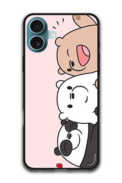 Theodor جراب واقٍ مضاد للخدش والصدمات لهاتف iPhone 16 (6.1) بوصة، مطبوع عليه Three Friends Panda