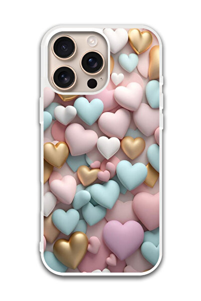 Theodor غطاء حماية لهاتف أبل آيفون 16 برو - قلوب ملونة (مصد أبيض)
