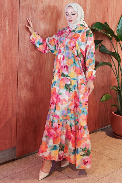 hafsamina Μοτίβο μαρμάρου Modal Φόρεμα Ροζ HM2796