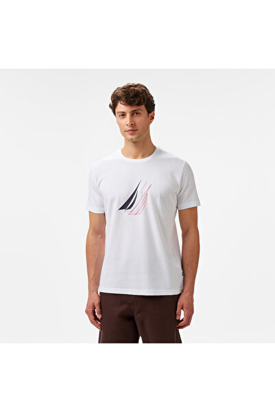 Nautica Erkek Beyaz Regular Fit Baskılı T-Shirt