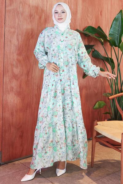 hafsamina Φόρεμα Modal με μοτίβο λουλουδιών Mint HM2797
