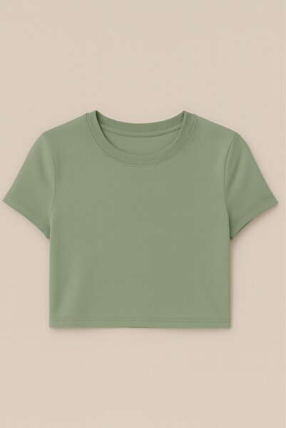 Seamoda Μπλουζάκι με κοντό μανίκι Crew Neck Ribbed Tshirt NİL GREEN