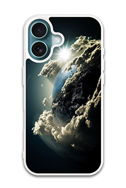 Theodor غطاء حماية لجهاز أبل آيفون 16 - الفضاء والأرض والشمس (مصد أبيض)