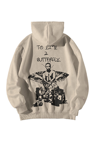 Harajuku Style Kadın Erkek Bej Kendrick Lamar To Pimp a Butterfly Baskılı Oversize Kapşonlu Kanguru