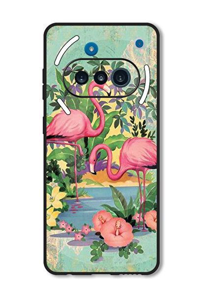 Theodor جراب متوافق مع هاتف Nothing Phone 3a، غطاء حماية مقاوم للصدمات، نقشة طيور النحام الوردية