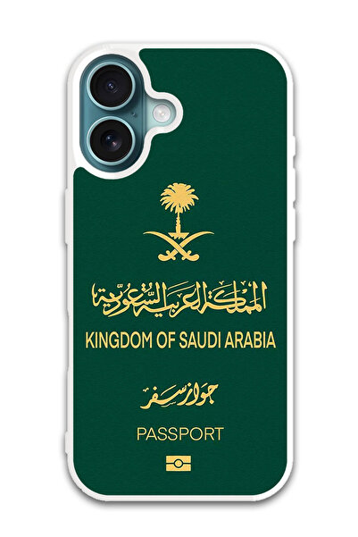 Theodor غطاء حماية لهاتف أبل آيفون 16 بلس جواز سفر المملكة العربية السعودية (واقي أبيض)