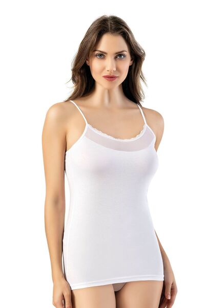 Sereia Women's Thin Rope Strap Lace and Transparent Stripe Undershirt White Single - White - Sreiakow-6O22G0-Be
