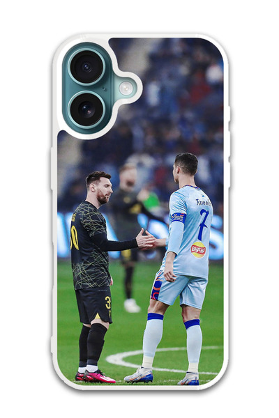 Theodor غطاء حماية لهاتف أبل آيفون 16 ميسي ورونالدو (مصد أبيض)