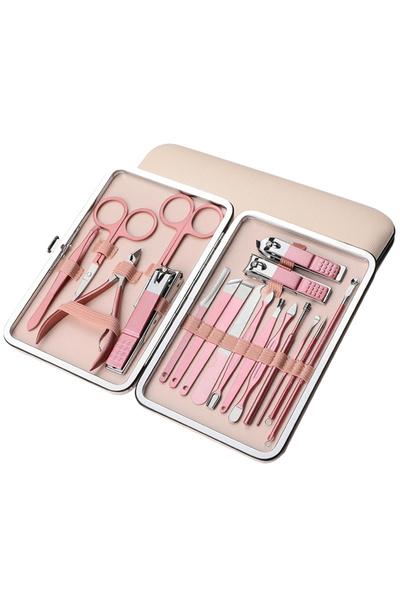Monte Lua Professional Manicure and Pedicure Set, 18 Piece Stainless Steel Nail Care Kit, Travel Case,