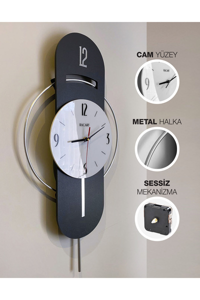 Racart Cam Yüzeyli Metal halkalı Dekoratif Duvar Saati