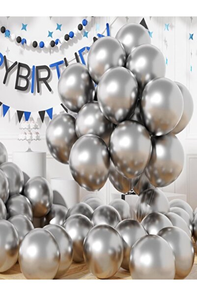 Baloncu Dükkanı بالونات فضية معدنية لامعة للحفلات التخرج، الزفاف، عيد الميلاد...