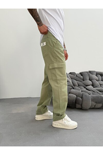 KağanKY Πράσινο πλαϊνή τσέπη φαρδύ τζιν