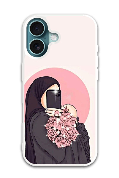 Theodor غطاء حماية لهاتف أبل آيفون 16 بلس مع صورة سيلفي مع حمل الزهور (مصد أبيض)