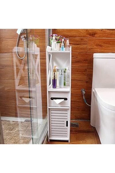 genric خزانة حمام حديثة طويلة باللون الأبيض من FFD مع درج لتخزين ورق التواليت - تصميم زاوية أنيق