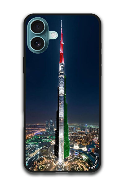 Theodor جراب واقٍ مضاد للخدش والصدمات لهاتف iPhone 16 (6.1) بوصة برج خليفة علم الإمارات العربية المتحدة